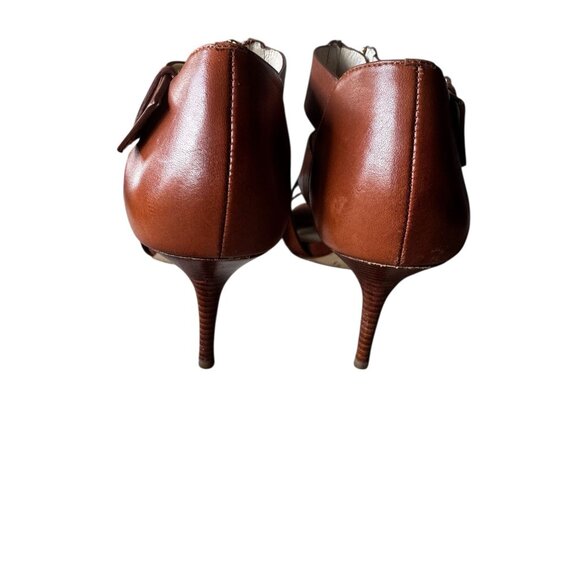 Michael by Michael Kors Womens 7.5M Anya Brown Leather Zipper Buckle Strap Heels - Picture 9 of 13